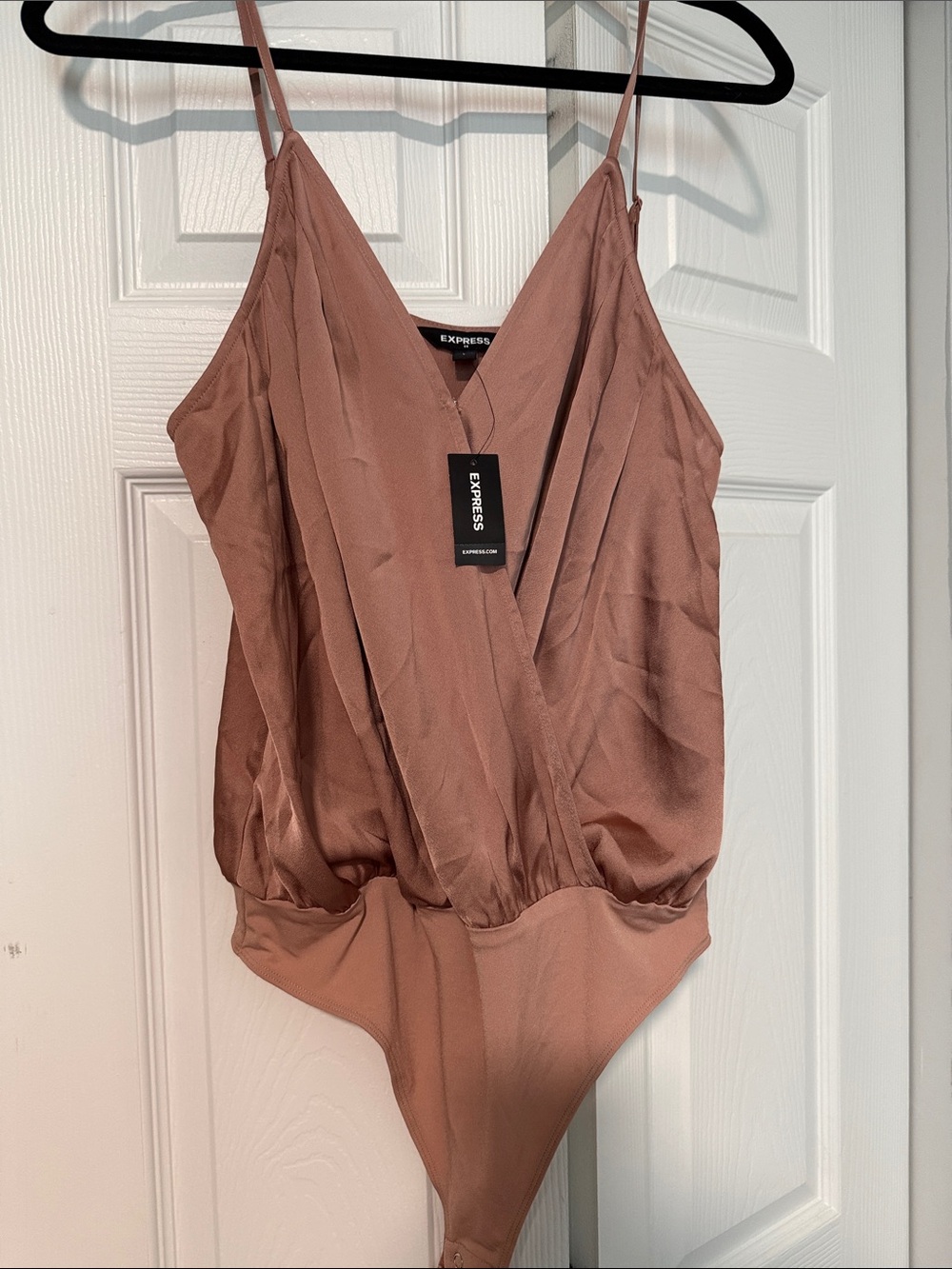 Express Mauve Rose Satin Surplice Bodysuit